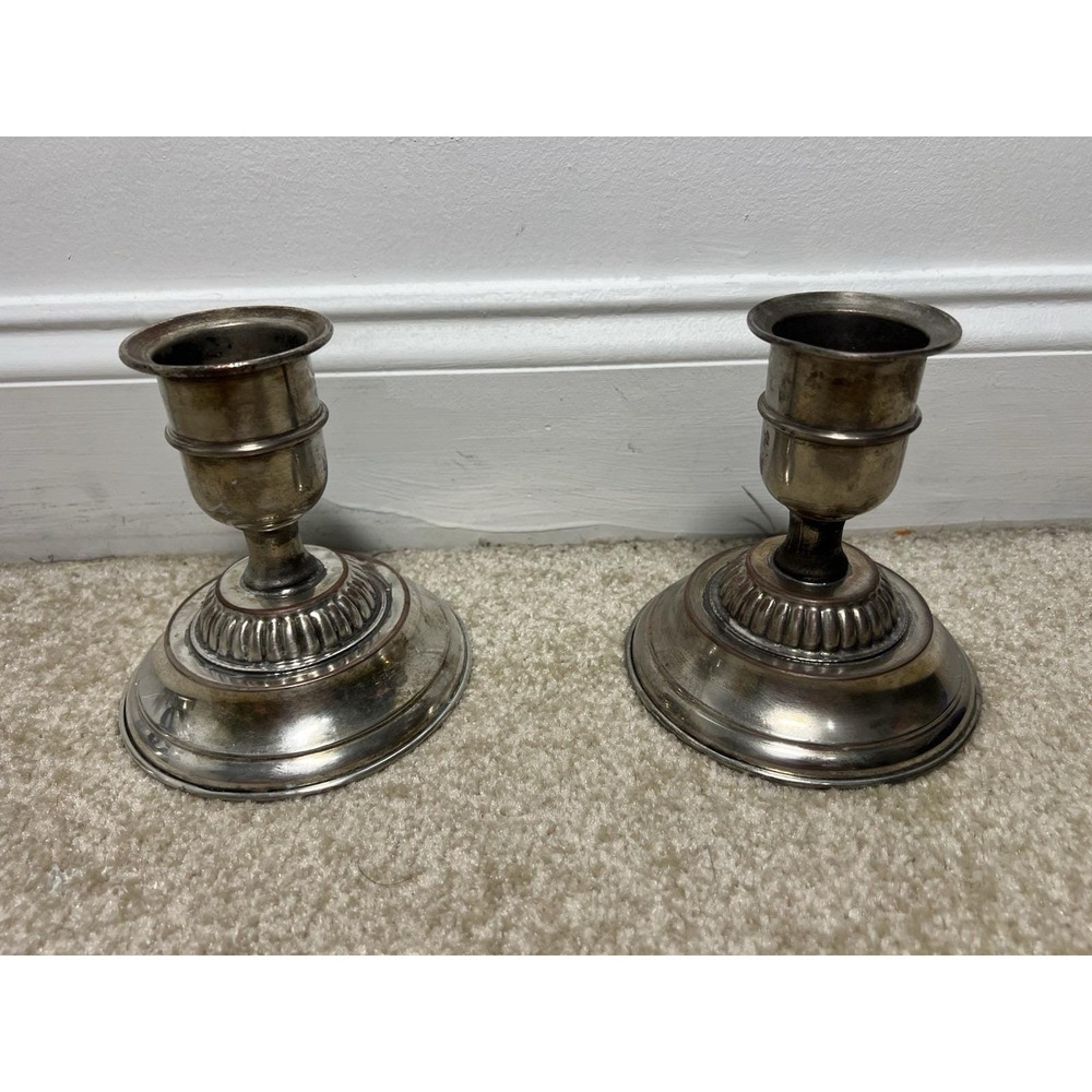 Set of Silverplate Antique Candlestick Holders 5.5 Tall Vintage - See Pics